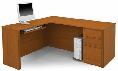 Bestar Prestige + L Computer Desk with Keyboard Shelf in Cognac Cherry - click to enlarge