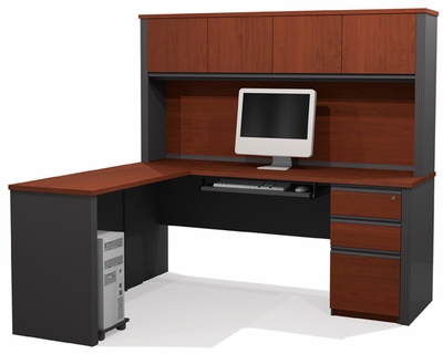 Bestar Prestige + L Desk with Pedestal in Bordeaux & Graphite - click to enlarge