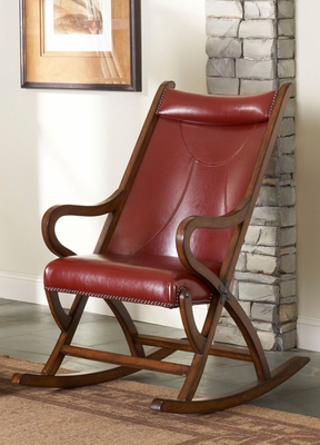 Brown Cherry / Red Leather Rocking Chair - L765 - Largo Furniture