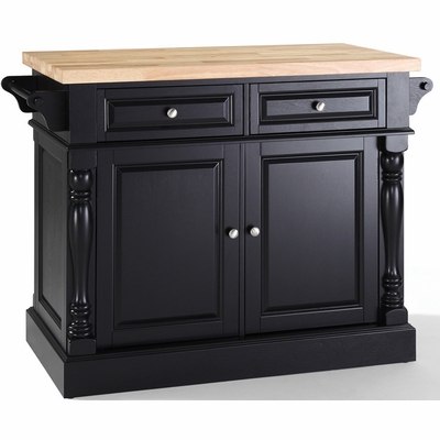 Butcher Block Top Kitchen Island in Black - KF30006BK - Crosley Radio