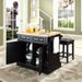Butcher Block Top Kitchen Island in Black with 24" Square Seat Stools