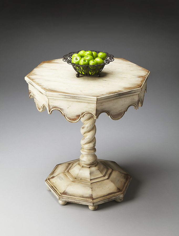 Alabaster Carved Twist Pedestal Accent Table