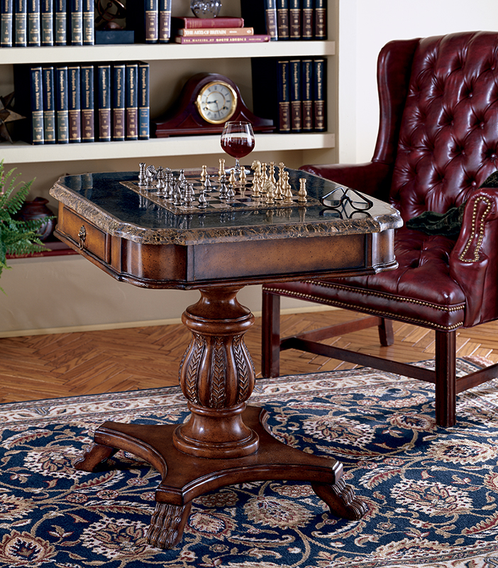 Butler Estate Fossil Stone-Top Pedestal Game Table - 506070