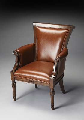 Butler Nutmeg Corner Block Brown Bi-Cast Leather Accent Chair - click to enlarge
