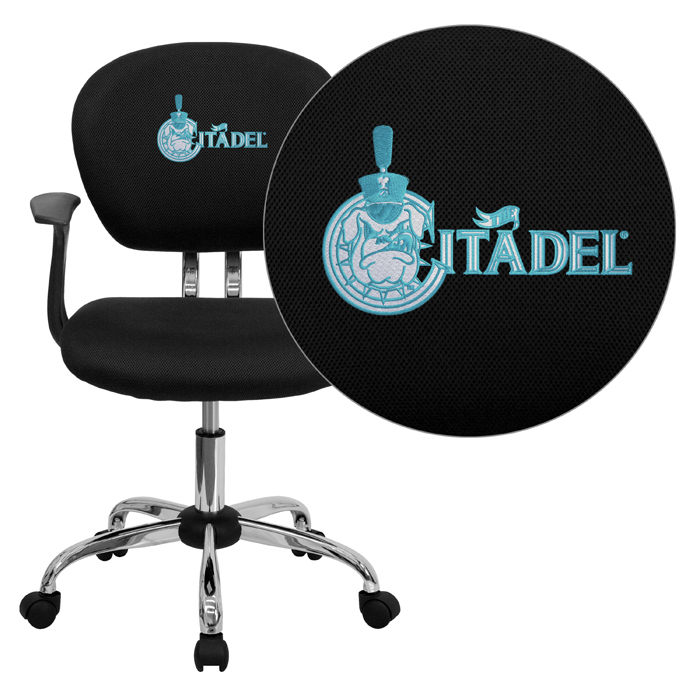 Citadel Bulldogs Embroidered Black Mesh Task Chair - Thumbnail 2