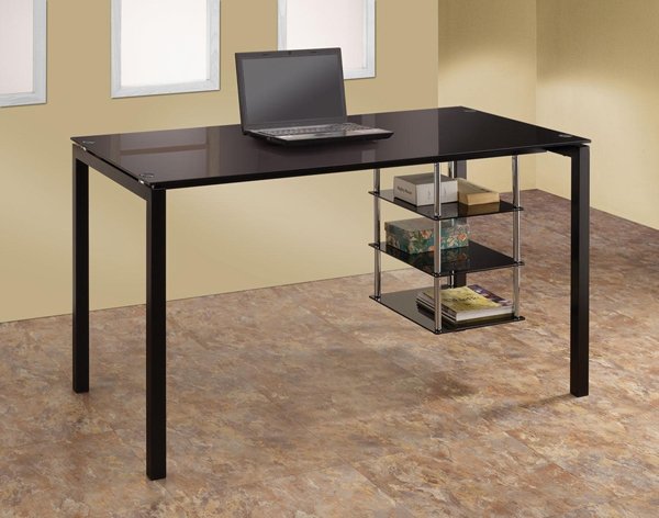 Coaster Black Tempered Glass Desk with 3 Shelves