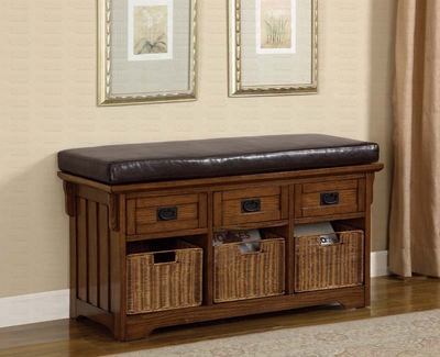 Coaster Small Storage Bench with Upholstered Seat in Oak- 501061 ...