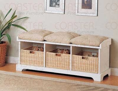 Coaster Storage Bench with Baskets in White - 501054 - 501054 - Coaster ...