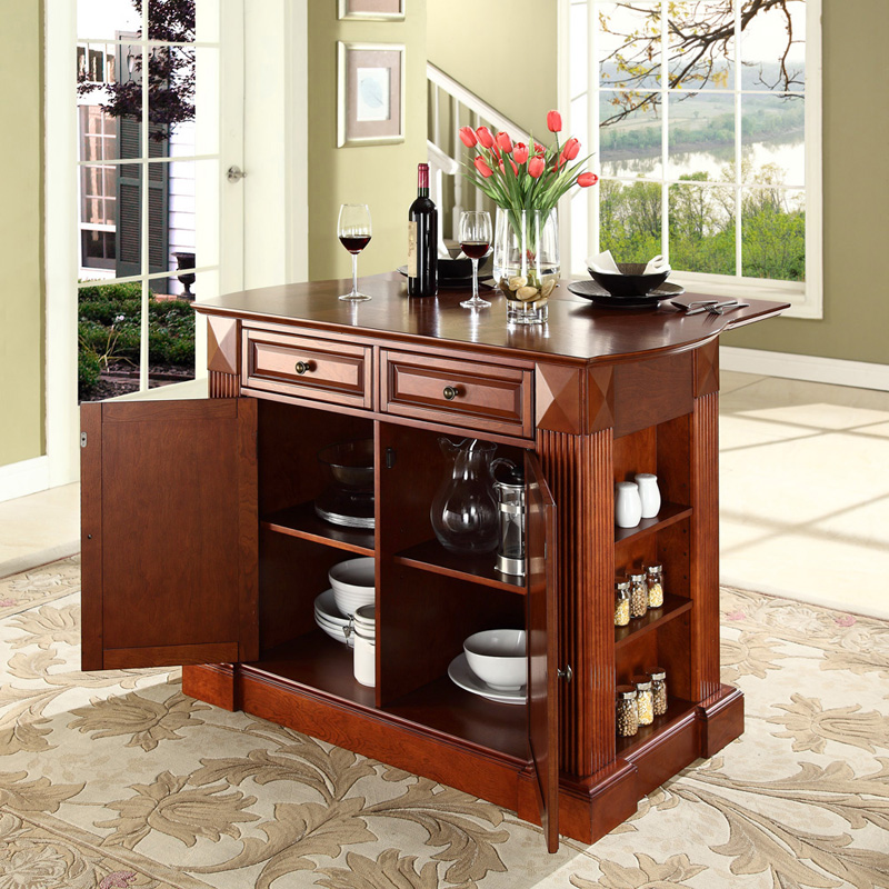 Drop Leaf Breakfast Bar Top Kitchen Island in Classic Cherry