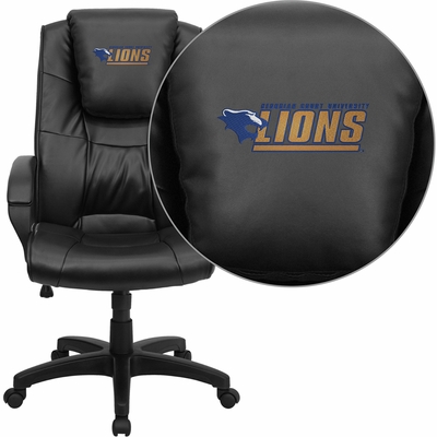 Georgian Court University Lions Embroidered Black Leather Executive Office Chair - click to enlarge