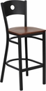 HERCULES Black Circle Back Metal Restaurant Bar Stool - Cherry Wood Seat