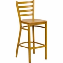 HERCULES Natural Ladder Back Metal Restaurant Bar Stool with Natural Wood Seat