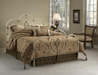 Hillsdale Queen Size Victoria Bed with Antique White & Satin Beige - click to enlarge