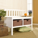 Holly & Martin Brazos White Bench with Brown Rattan Baskets