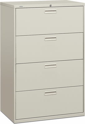 Hon 500 Series 36" 4 Drawer Lateral Filing Cabinet in Light Gray - click to enlarge