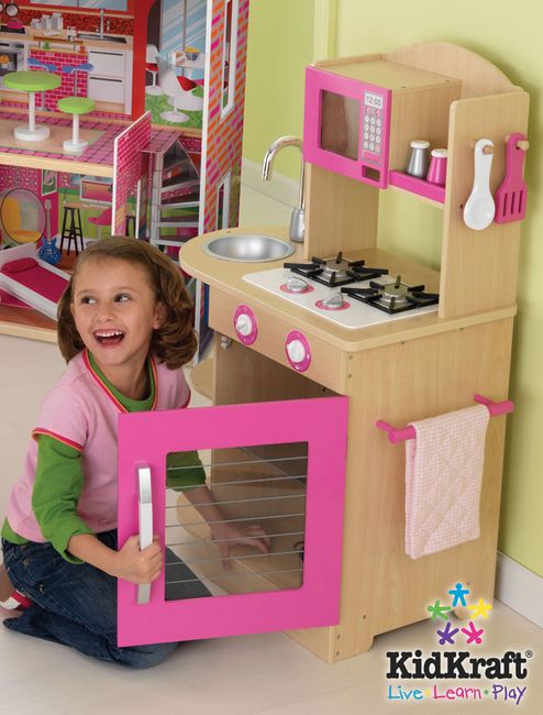 kidkraft pink wooden kitchen