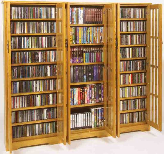 Leslie Dame M-1431 Oak Mission Style Glass Door Multimedia Cabinet