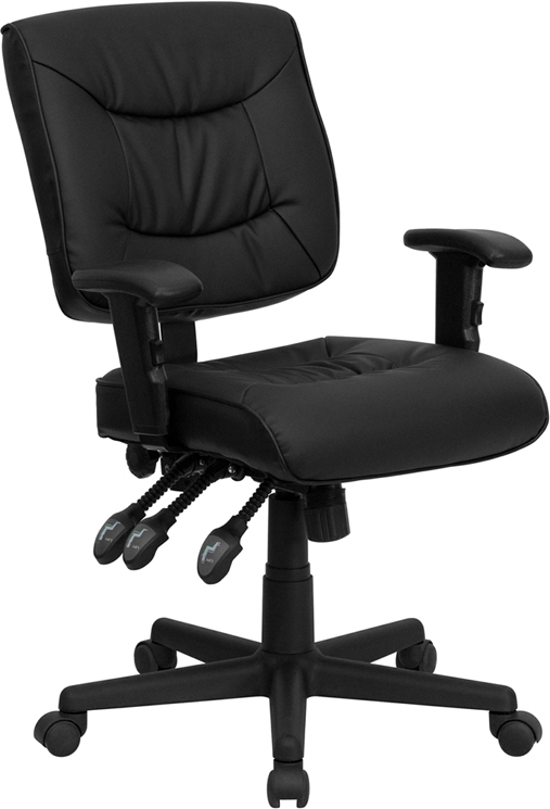 Mid-Back Black Leather Multi-Functional Task Chair