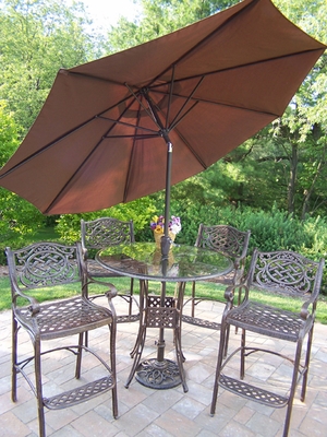 Oakland Living Hummingbird Mississippi 42 Inch 5Pc Bar Set with Umbrella and Stand - click to enlarge