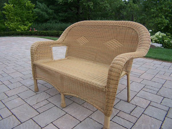 Oakland Living Resin Wicker Outdoor Loveseat - Honey Color - 90027