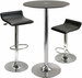 Rossii 3-Pc Pub Table Round Black Glass Top with 2 Air Lift Adjustable Stools