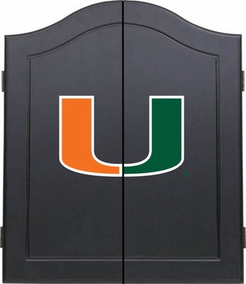 Sports Fan Miami Hurricanes Black Dart Board Cabinet - click to enlarge