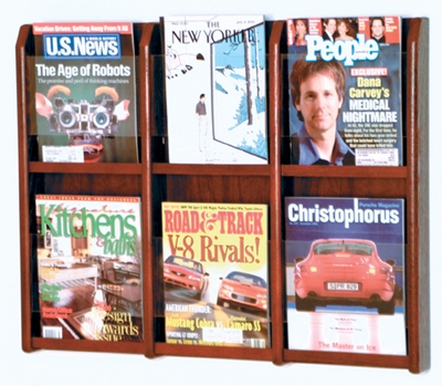 Wooden Mallet 6 Magazine Wall Rack - Dark Red Mahogany Finish - click to enlarge