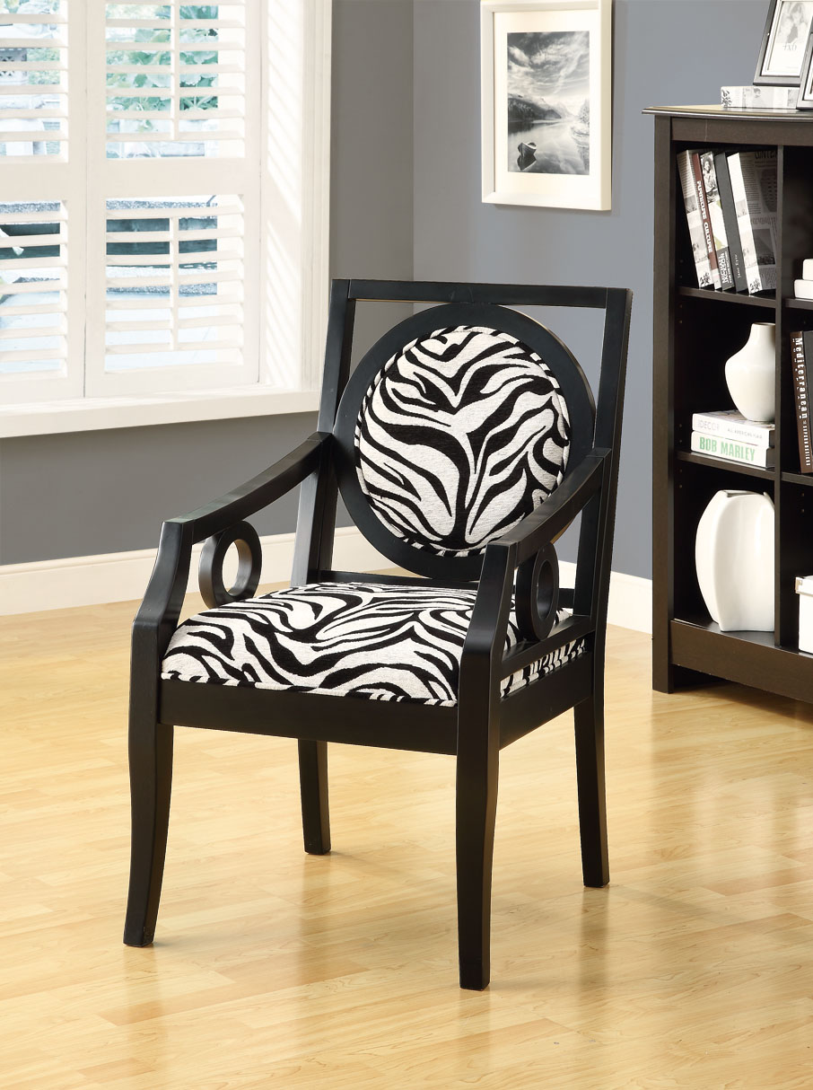Zebra Fabric / Black Solid Wood Accent Chair - I 8112 - Monarch Furniture, image size:906x1214