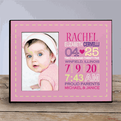 Personalized Baby Girl Birth Announcement Picture Frame - Baby Gift