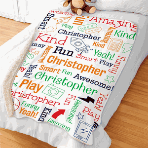 Personalized Colorful Boy Doodles Sherpa Blanket