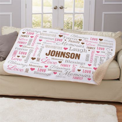 Personalized Memories, Laugh Heart Family Word Art Sherpa Blanket