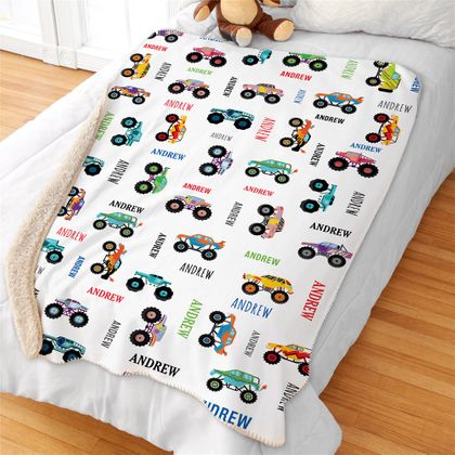 Personalized Monster Truck Sherpa Blanket