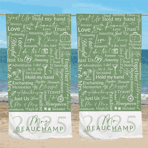 Personalized Mr Or Mrs Green Word Art Beach Towel