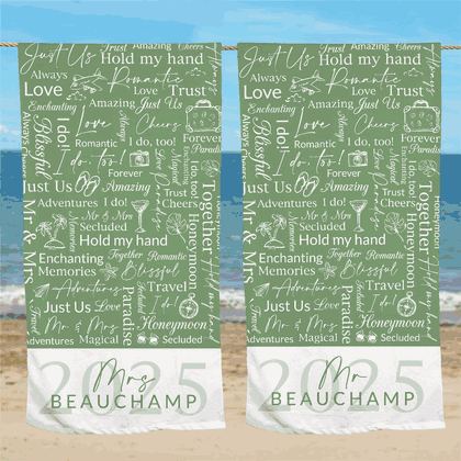 Personalized Mr Or Mrs Green Word Art Beach Towel