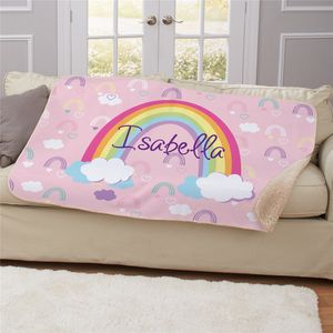 Personalized Rainbow with Name Sherpa Blanket