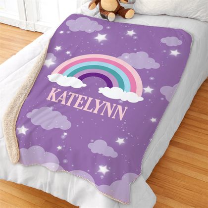 Personalized Rainbow with Stars and Clouds Sherpa Blanket