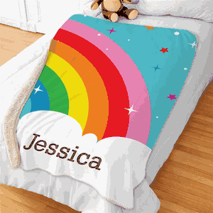 Personalized Rainbow with Stars Sherpa Blanket