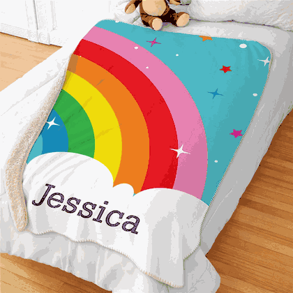Personalized Rainbow with Stars Sherpa Blanket
