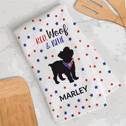 Personalized Red, Woof & Blue Dish Towel