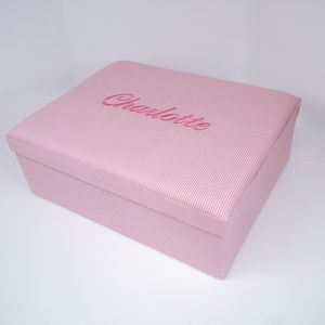 Personalized Seersucker Check Cotton Large Baby Keepsake Box
