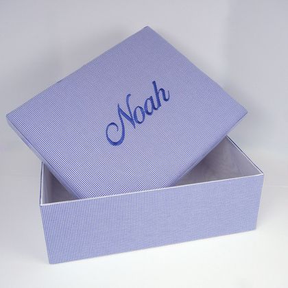 Personalized Seersucker Check Cotton Large Baby Keepsake Box