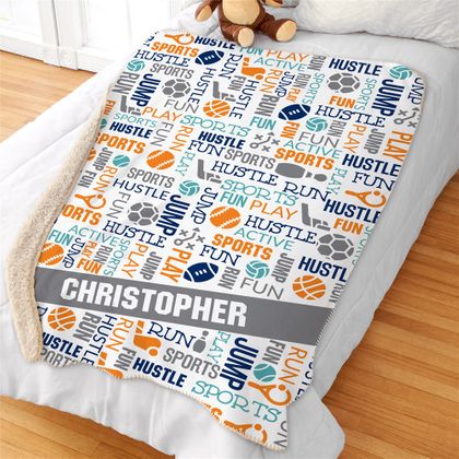 Personalized Sports Word Art Sherpa Blanket