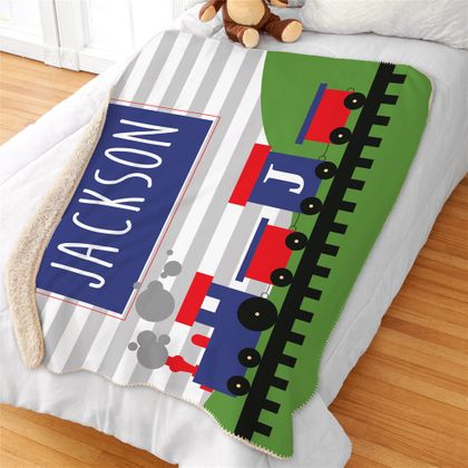 Personalized Train Sherpa Blanket
