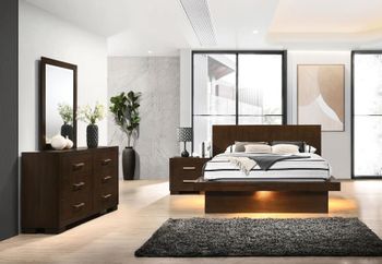 5 PC Jessica 200711 Queen Pier Platform Bedroom set with Rail Seating and Lights