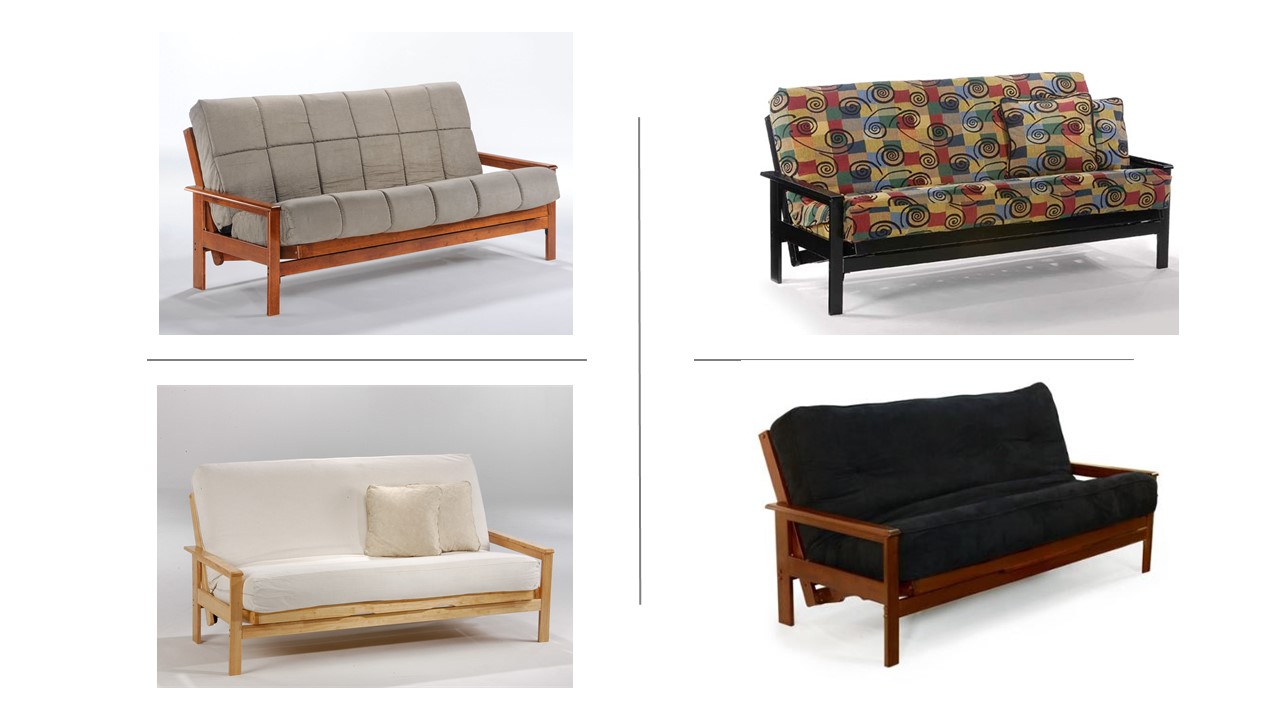 Full size futon package, futon frame, futon mattress, futon cover, gripper