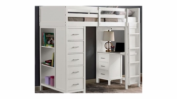 Cassidy Twin Loft Bed with Desk, Shelves & Storage Drawers