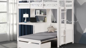 Mateo Twin/Twin Loft Bed with Workstation, Bookcase & Convertible Bed