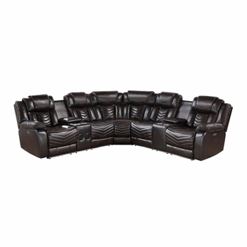 Ramone 3-Piece Power Reclining Home Theater Sectional with Consoles, Speakers & LED Lighting