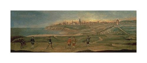 18th Century School Hand Numbered Limited Edition Print on Paper :"Military Players, with a View of St. Andrews from the Old Course"
