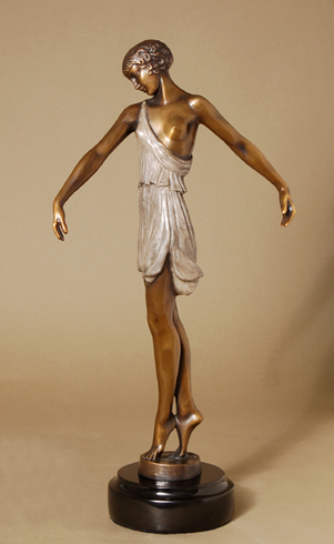 A. Fayral Handcrafted Solid Bronze Sculpture:"Dancer in Mini Dress"